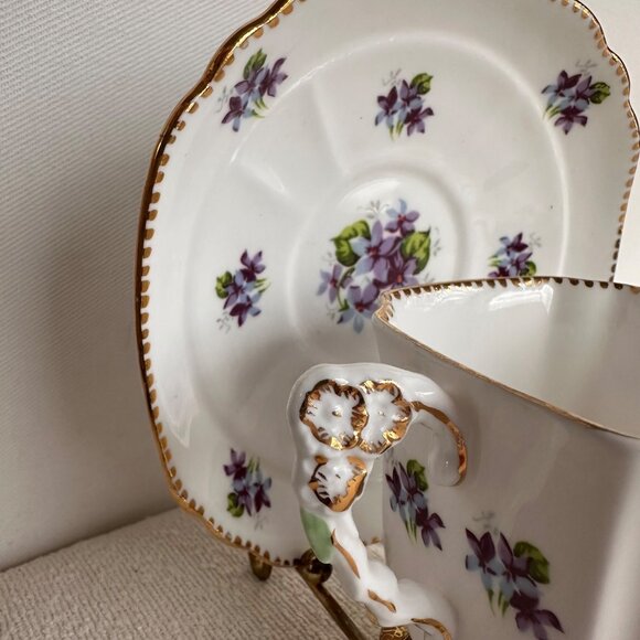 Vintage Royal Stafford Sweet Violets Square Tea Cup & Saucer Set Bone China Gold - Picture 5 of 11